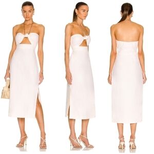 New ADRIANA DEGREAS Montaigne Cut-Out Chain Detail Off White Midi Dress Medium